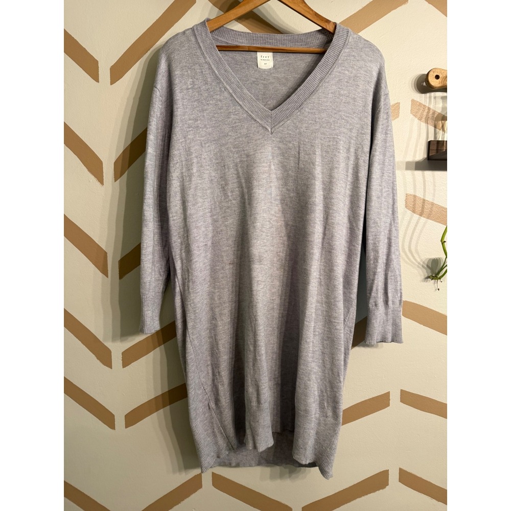 Frey Sweater Dress Womens MP Grey V-Neck Long Sleeve Tunic Knit
